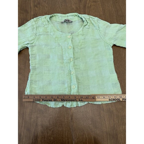 FLAX Shirt Women’s P 100% Linen Button Front Top Light Green Long Sleeve - Picture 5 of 9